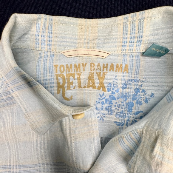 Tommy Bahama - Relax - 100 % Linen Light Blue Plaid Long sleeve Shirt - Size S - Picture 7 of 9